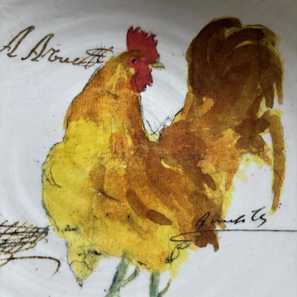 Williams Sonoma Rooster Pasta Salad Serving Bowl 10.25" Script Earthenware Italy - Picture 7 of 7
